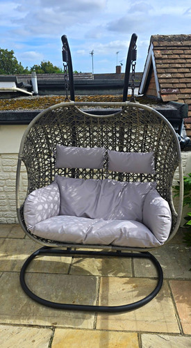Grey rattan double hanging egg - rattan,