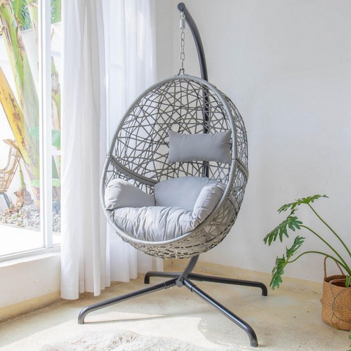 Grey hanging rattan egg - rattan,