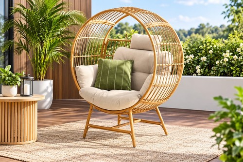 Beige rattan cream cocoon - rattan,